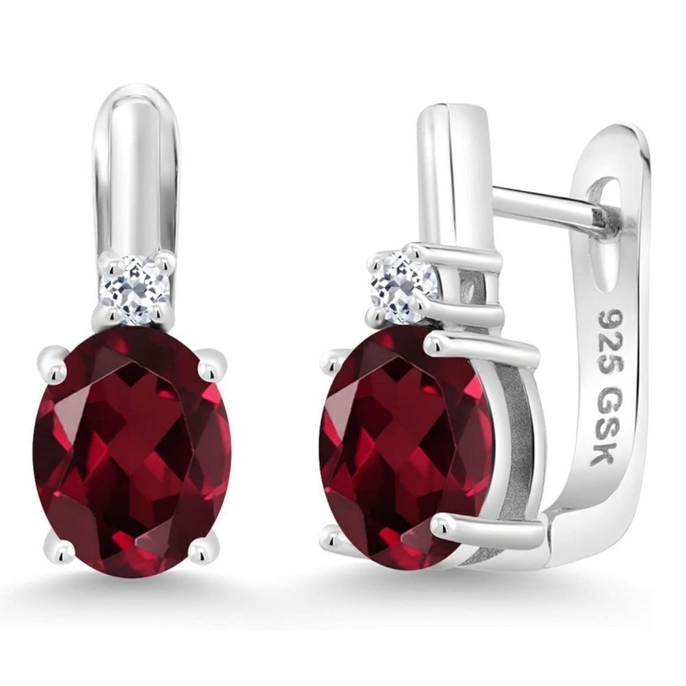 925 Sterling Silver with 4.56 Cttw Rhodolite Garnet and White Topaz Earrings